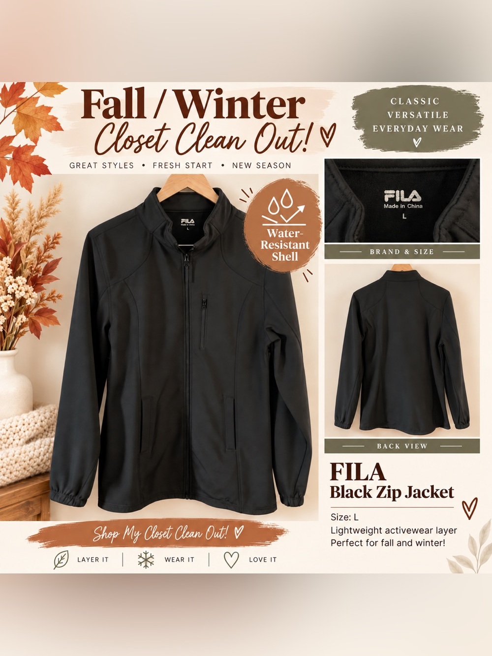 FILA Black Lightweight Zip Jacket